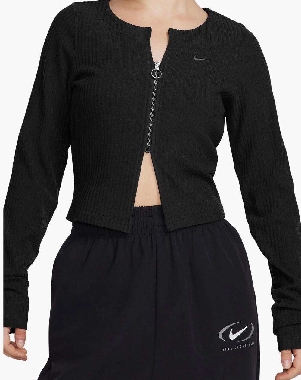 NWT Nike Sportswear Chill Knit Ribbed Full-Zip Cardigan Jacket Black XS FN3682